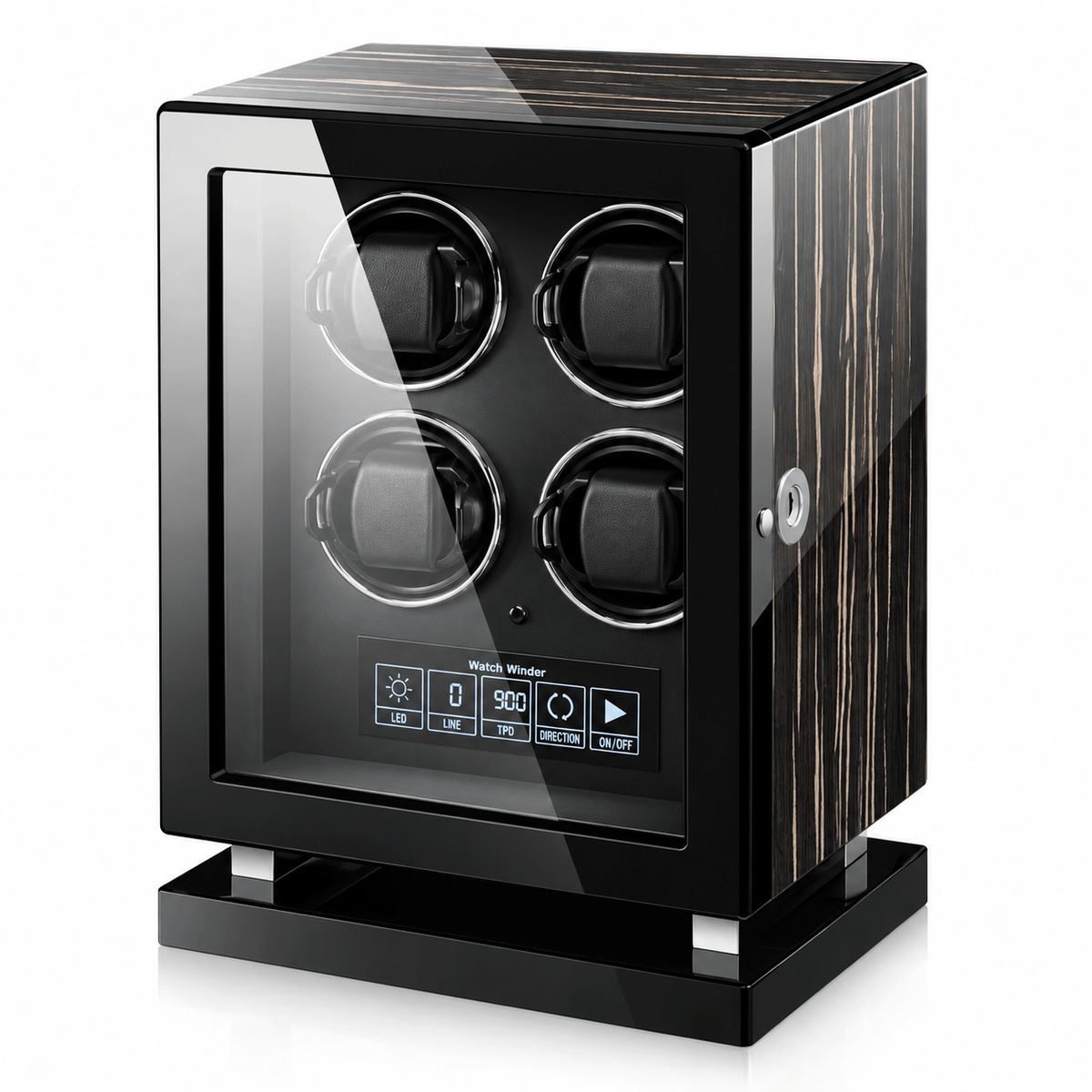 The Time Foundry 4 Slot Watch Winder for Automatic Watches, Wood Grain, Adjustable TPD