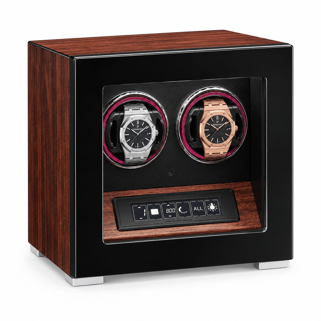 The Time Foundry Dual Watch Winder for Automatic Watches, Rosewood, Fingerprint Lock