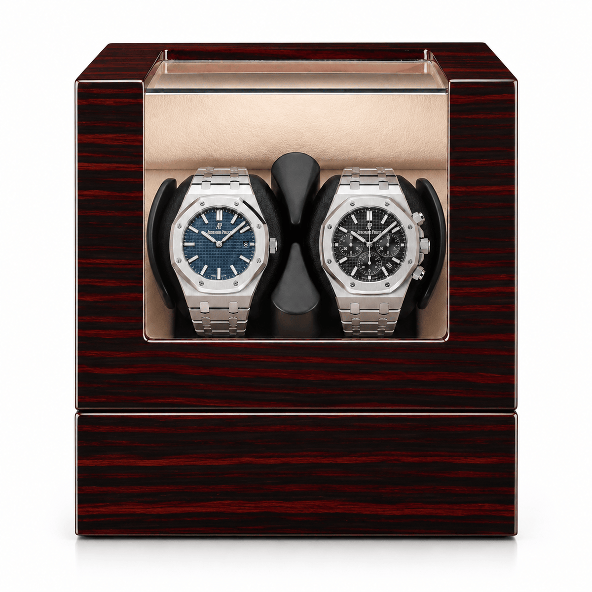The Time Foundry 2 Slot Watch Winder for Automatic Watches, Ebony, Bidirectional Rotation