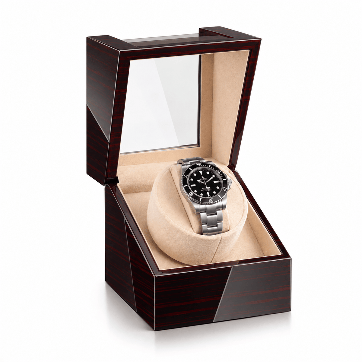 The Time Foundry 1 Slot Watch Winder for Automatic Watches, Ebony, Japan Motor Image