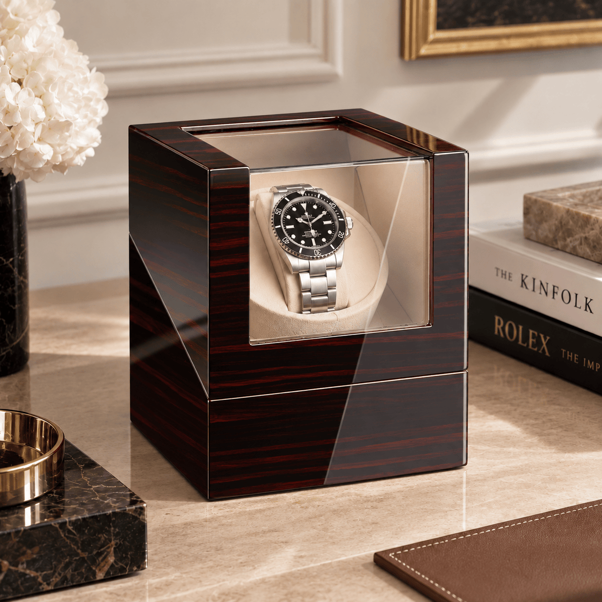 The Time Foundry 1 Slot Watch Winder for Automatic Watches, Ebony, Japan Motor