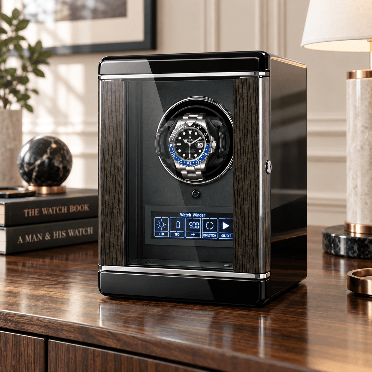 The Time Foundry 1 Slot Watch Winder for Automatic Watches, Piano Black, Japanese Motor
