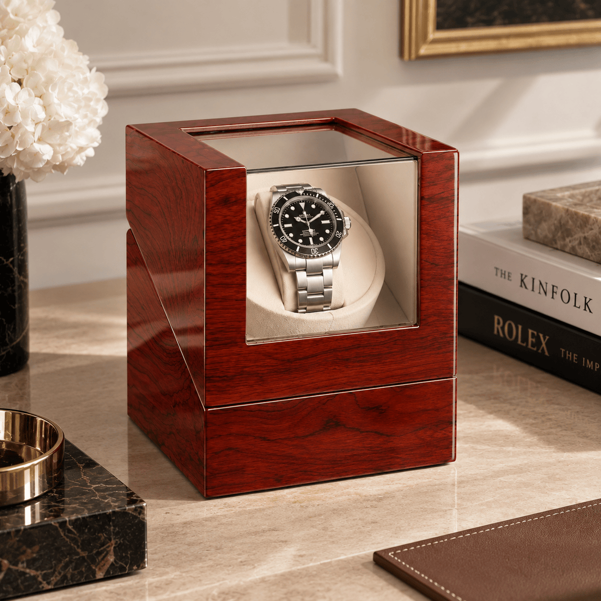 The Time Foundry 1 Slot Watch Winder for Automatic Watches, Rosewood, Japan Motor
