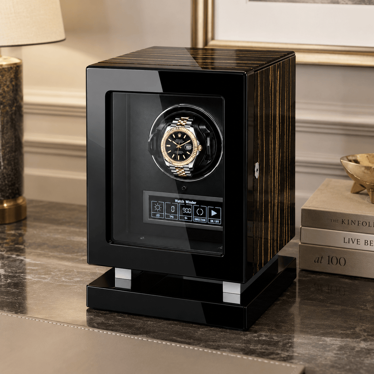 The Time Foundry 1 Slot Watch Winder for Automatic Watches, Wood Grain, Adjustable TPD