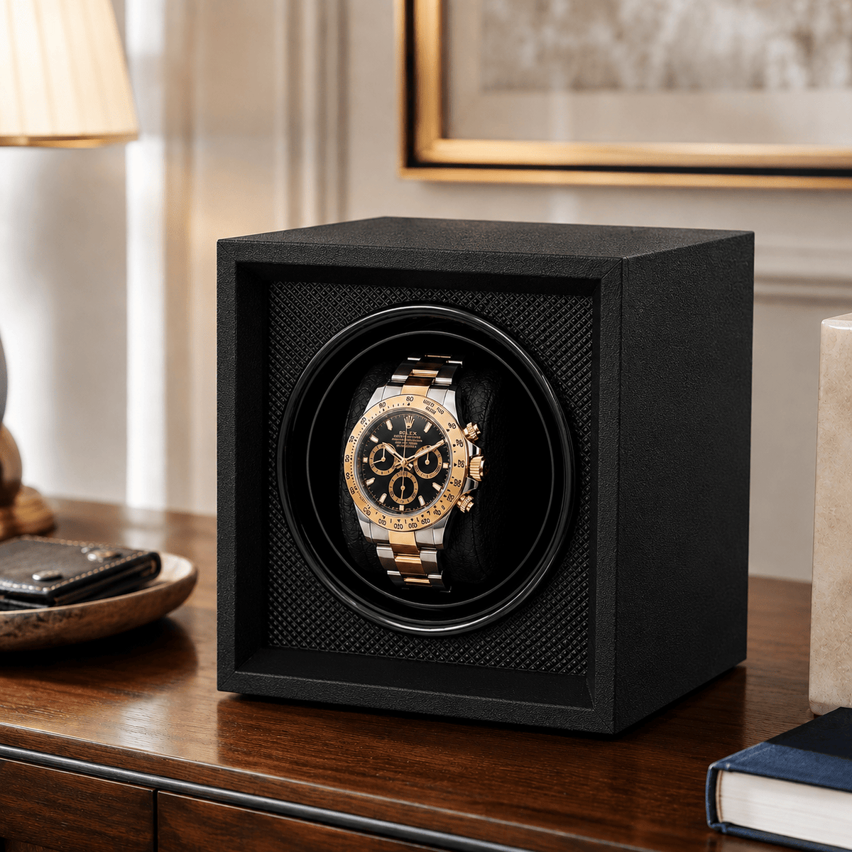 The Time Foundry 1 Slot Watch Winder for Automatic Watches, Wood Grain, USB Powered