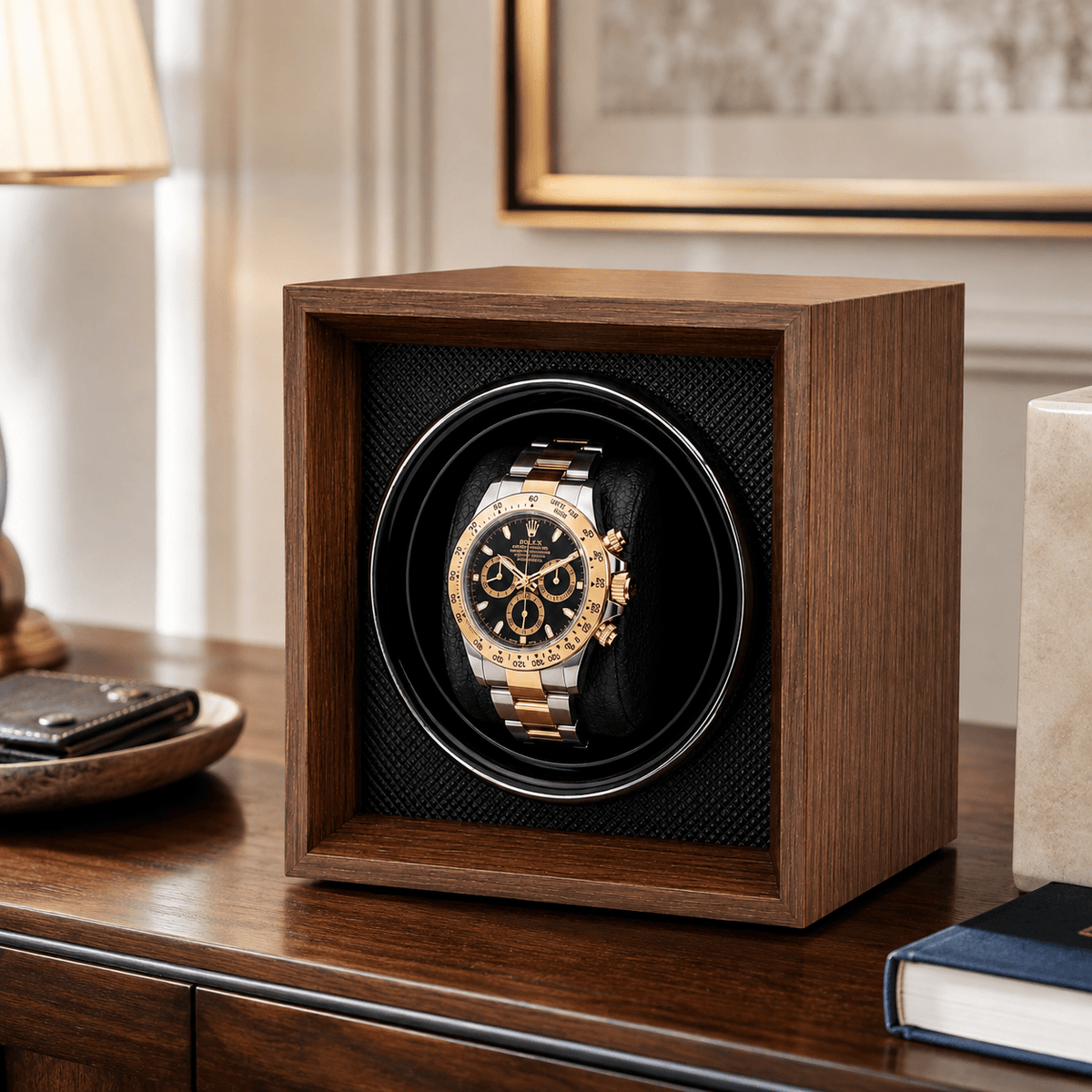 The Time Foundry 1 Slot Watch Winder for Automatic Watches, Wood Grain, USB Powered