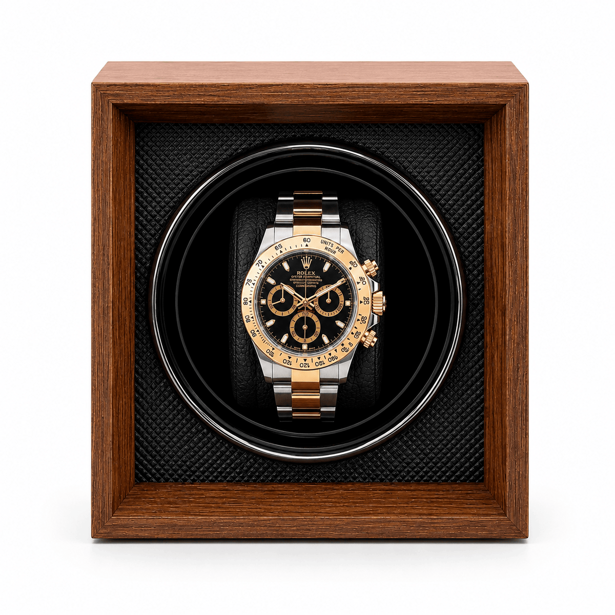 The Time Foundry 1 Slot Watch Winder for Automatic Watches, Wood Grain, USB Powered