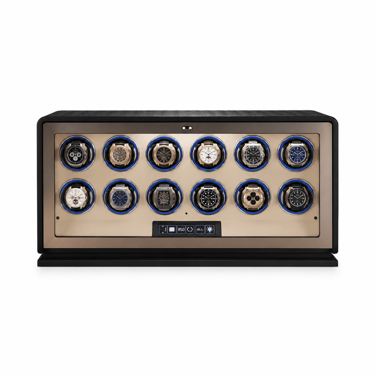 The Time Foundry 12 Slot Watch Winder for Automatic Watches, Dark Green, 12-Point Motor
