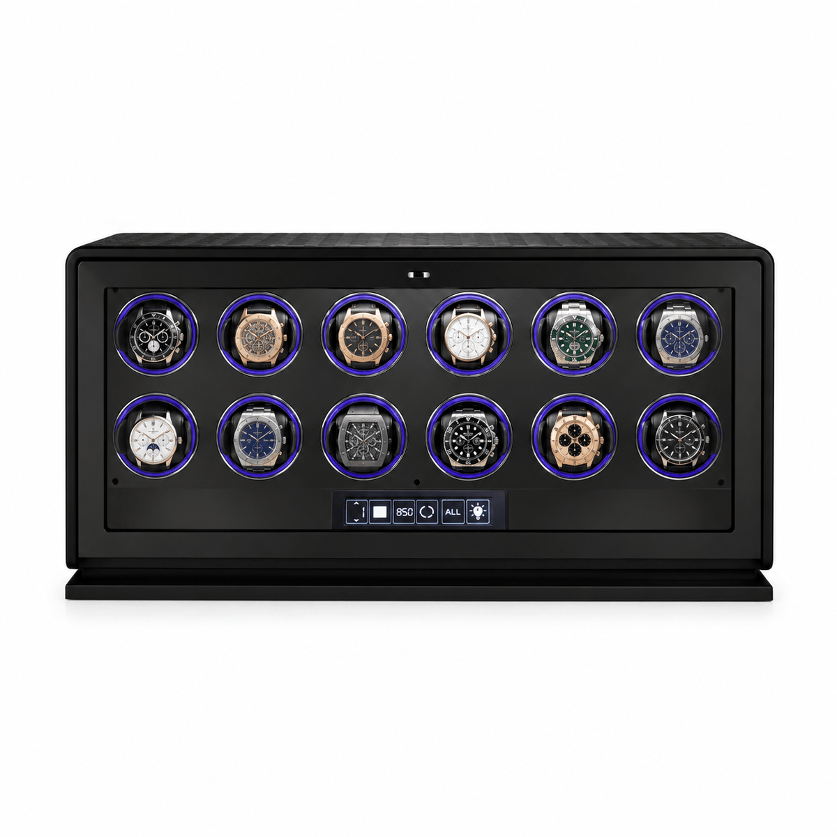 The Time Foundry 12 Slot Watch Winder for Automatic Watches, Dark Green, 12-Point Motor