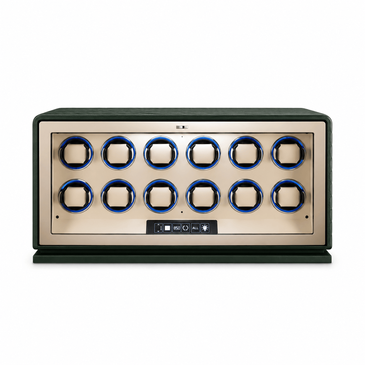 The Time Foundry 12 Slot Watch Winder for Automatic Watches, Dark Green, 12-Point Motor