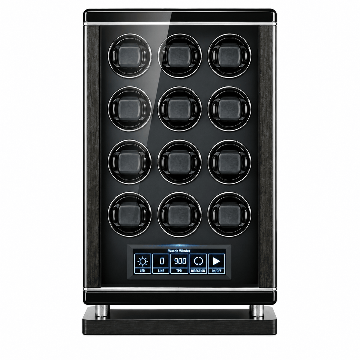 The Time Foundry 12 Slot Watch Winder for Automatic Watches, Piano Black, Japanese Motor