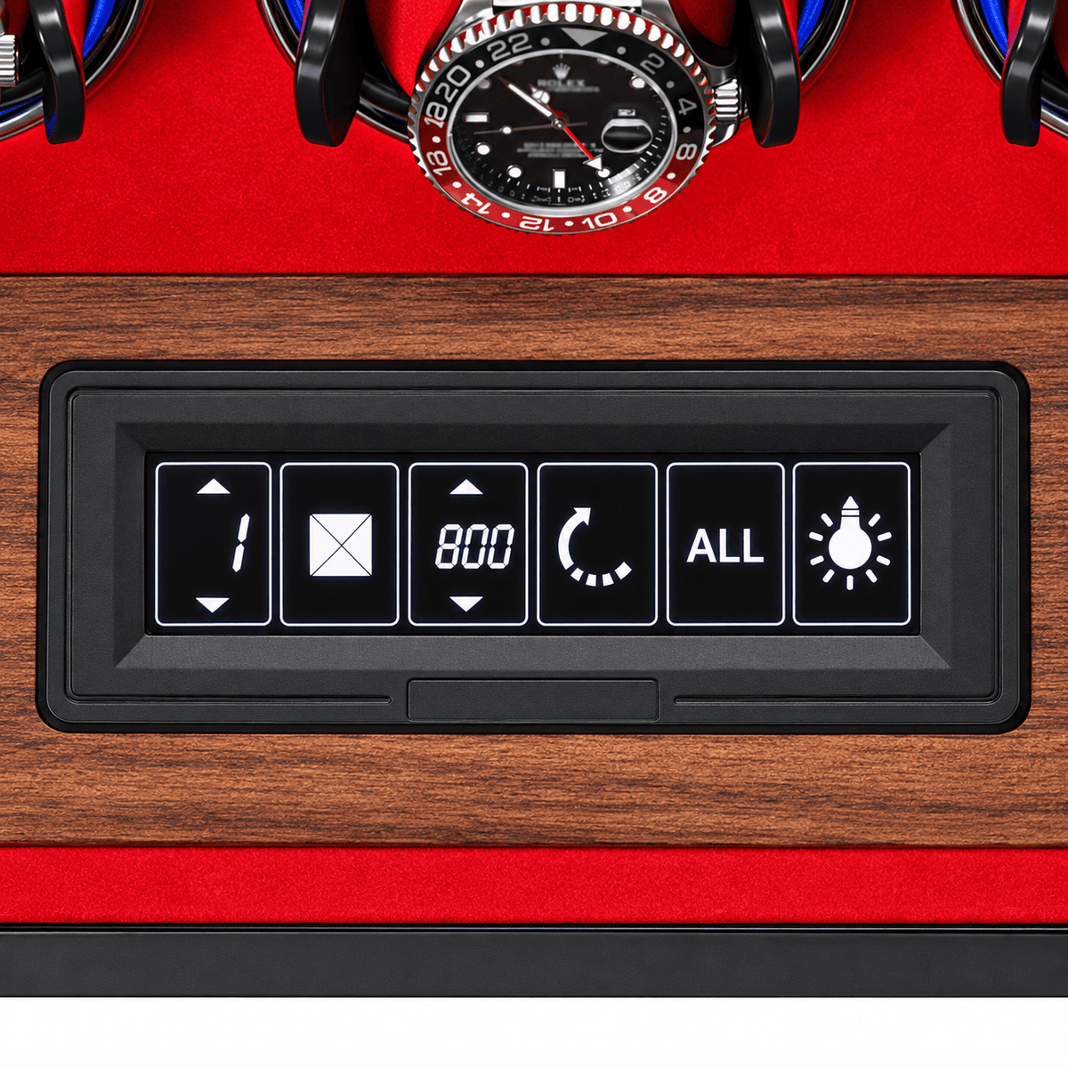 The Time Foundry 12 Slot Watch Winder for Automatic Watches, Red Accent, 12-Point Motor