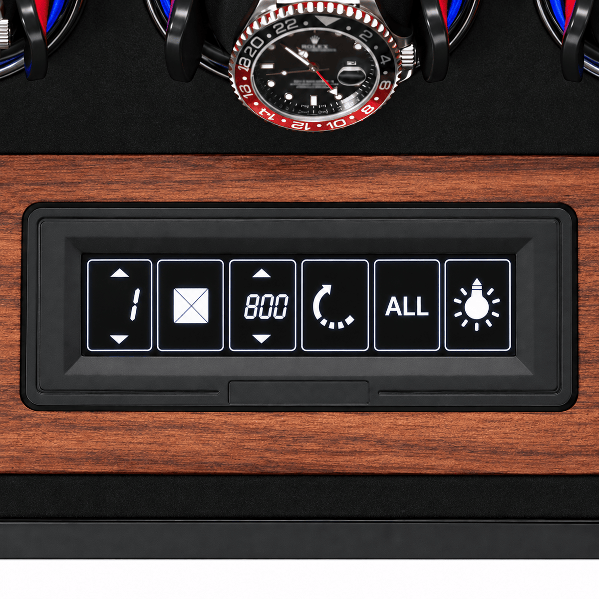 The Time Foundry 12 Slot Watch Winder for Automatic Watches, Rosewood, Red LED Accent