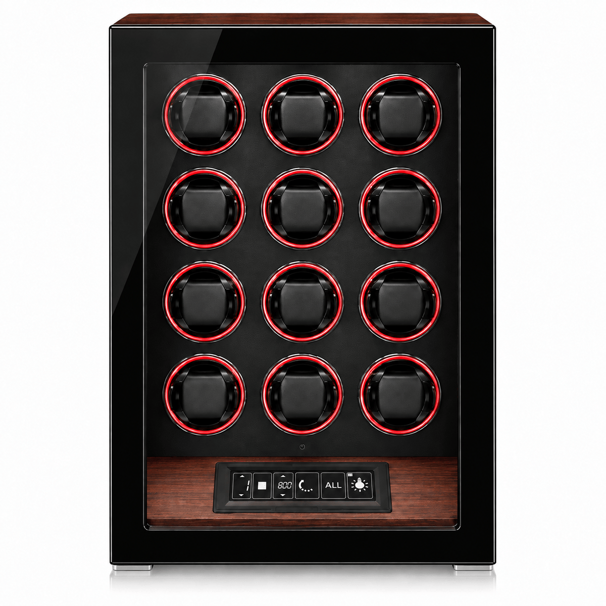 The Time Foundry 12 Slot Watch Winder for Automatic Watches, Rosewood, Red LED Accent