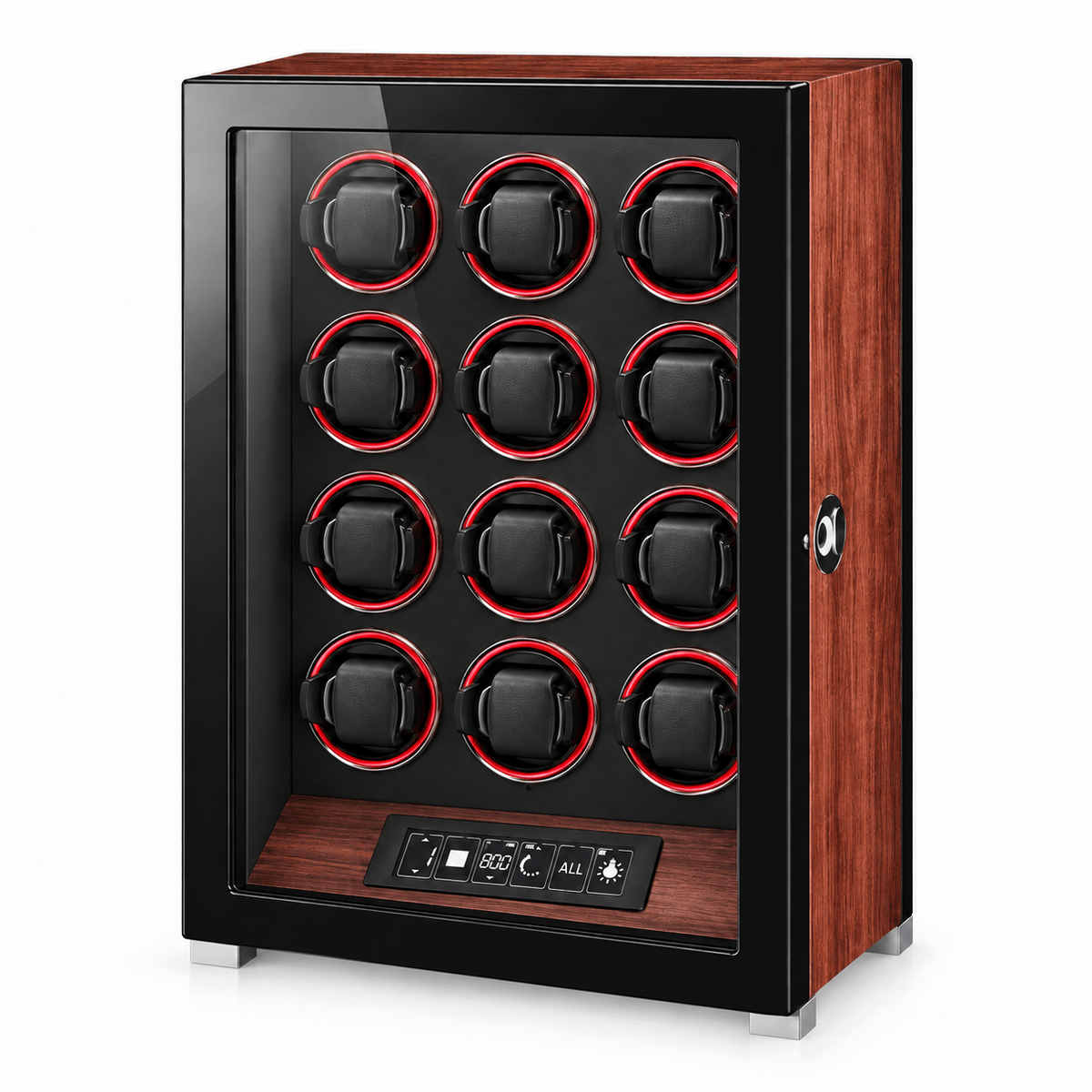The Time Foundry 12 Slot Watch Winder for Automatic Watches, Rosewood, Red LED Accent