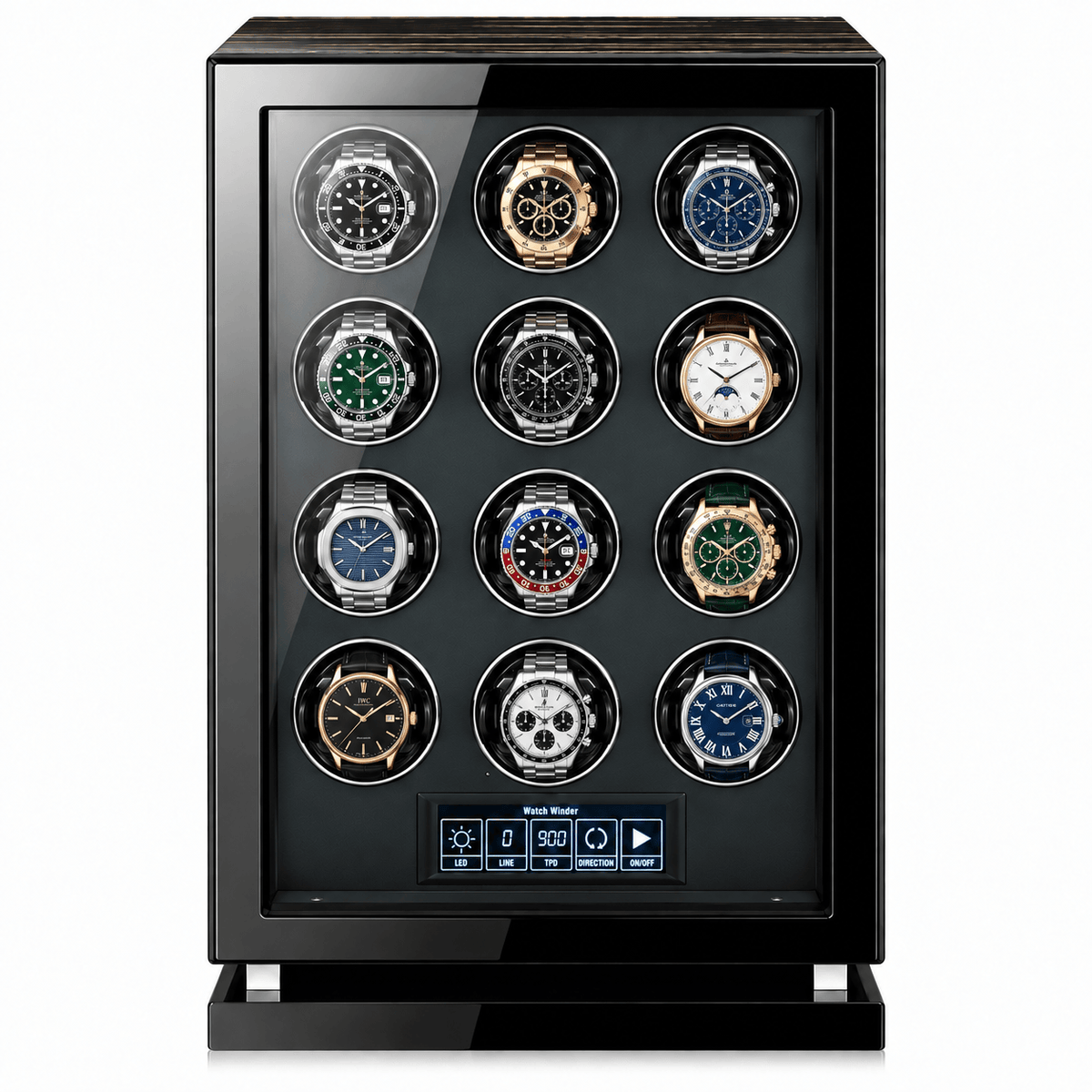 The Time Foundry 12 Slot Watch Winder for Automatic Watches, Wood Grain, Adjustable TPD Image