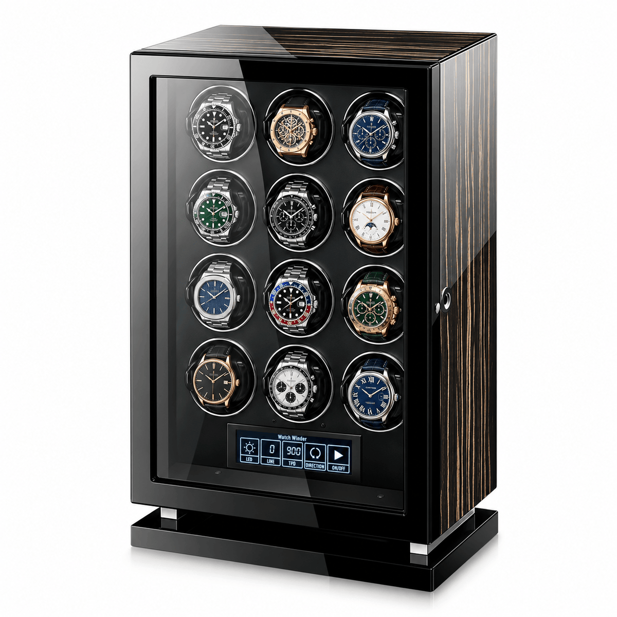 The Time Foundry 12 Slot Watch Winder for Automatic Watches, Wood Grain, Adjustable TPD