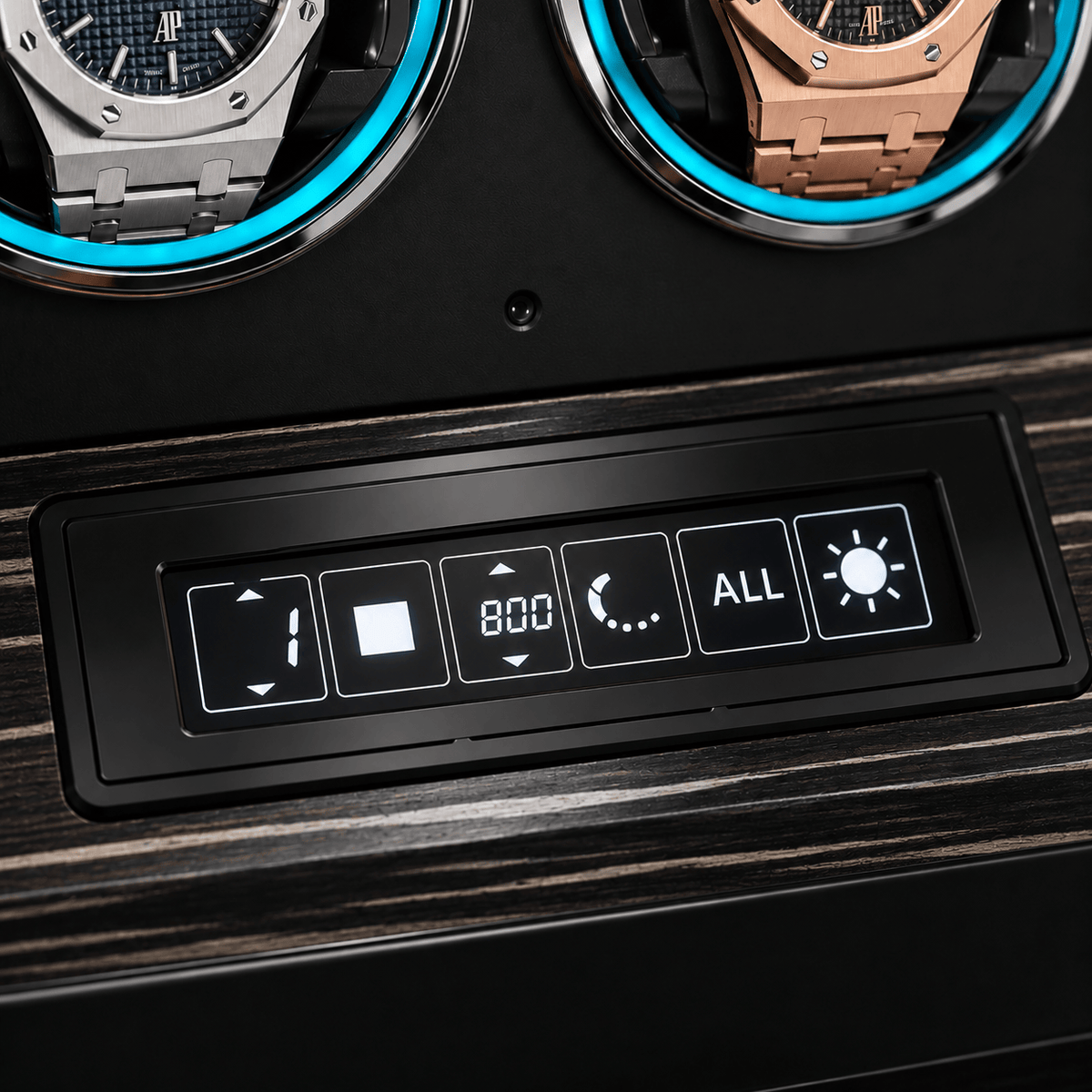 The Time Foundry 2 Slot Watch Winder for Automatic Watches, Black Wood, 12-Point Motor