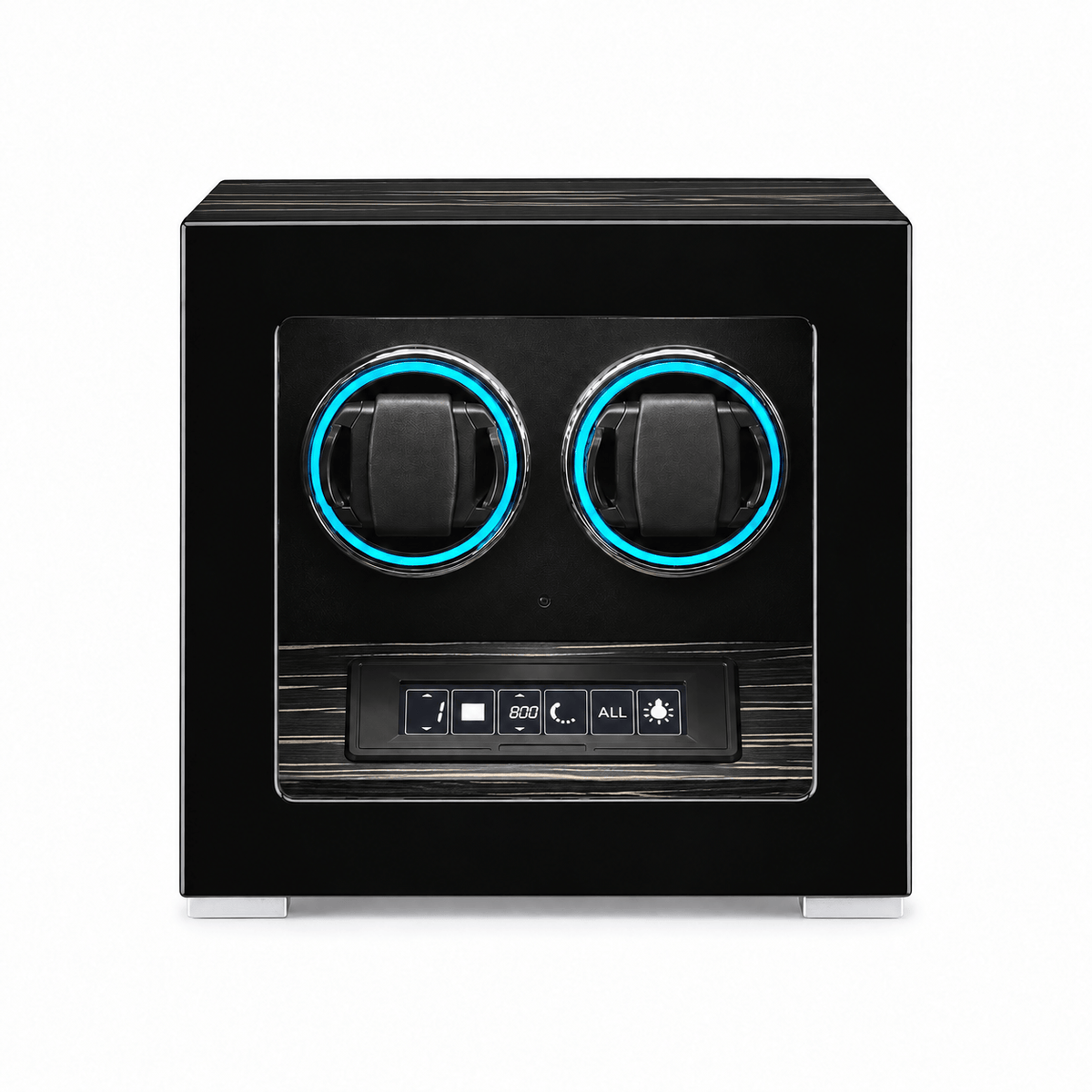 The Time Foundry 2 Slot Watch Winder for Automatic Watches, Black Wood, 12-Point Motor
