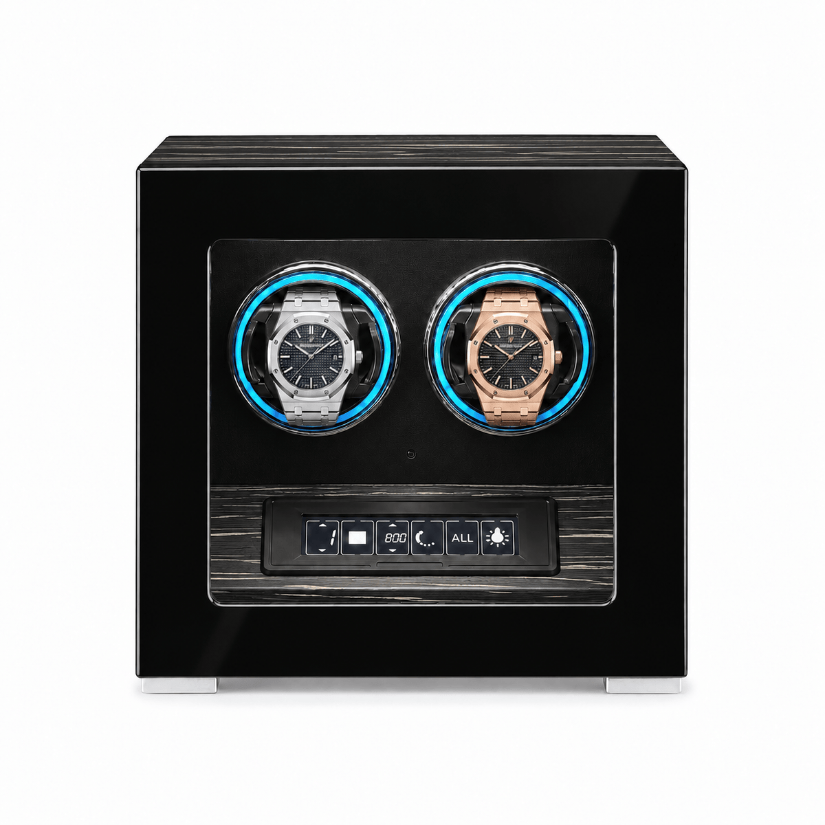 The Time Foundry 2 Slot Watch Winder for Automatic Watches, Black Wood, 12-Point Motor