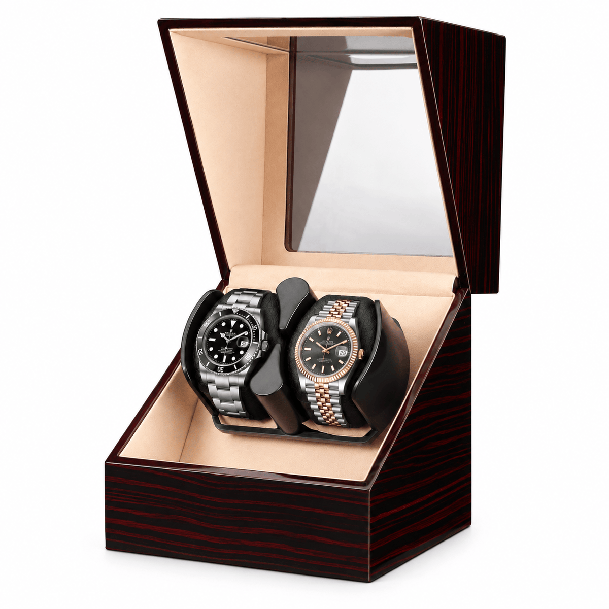The Time Foundry 2 Slot Watch Winder for Automatic Watches, Ebony, Bidirectional Rotation