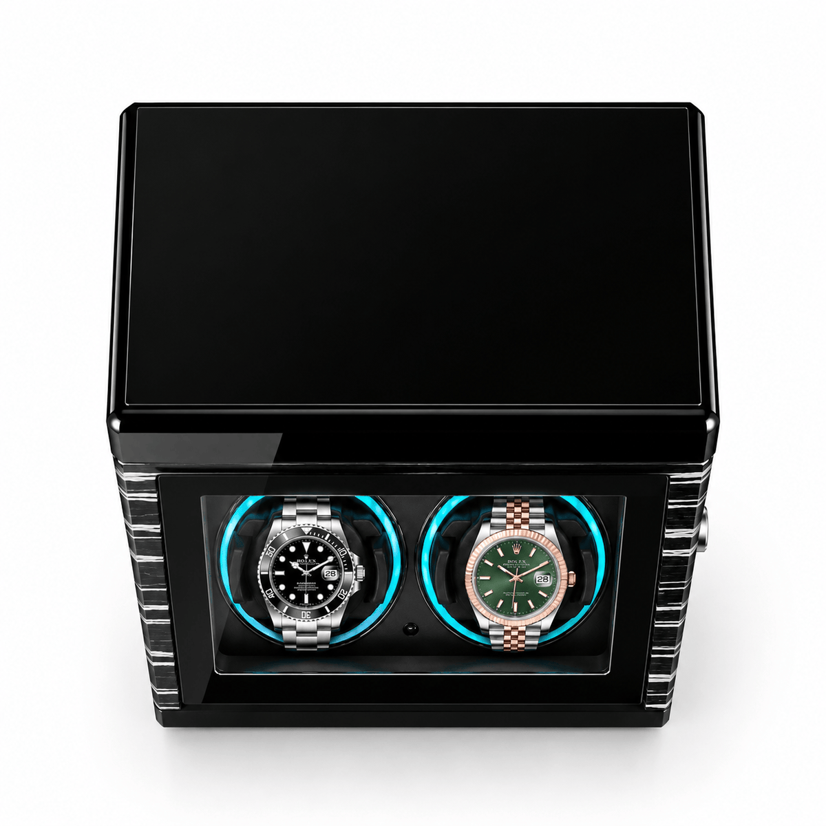 The Time Foundry 2 Slot Watch Winder for Automatic Watches, Ebony, LED Accent Lighting