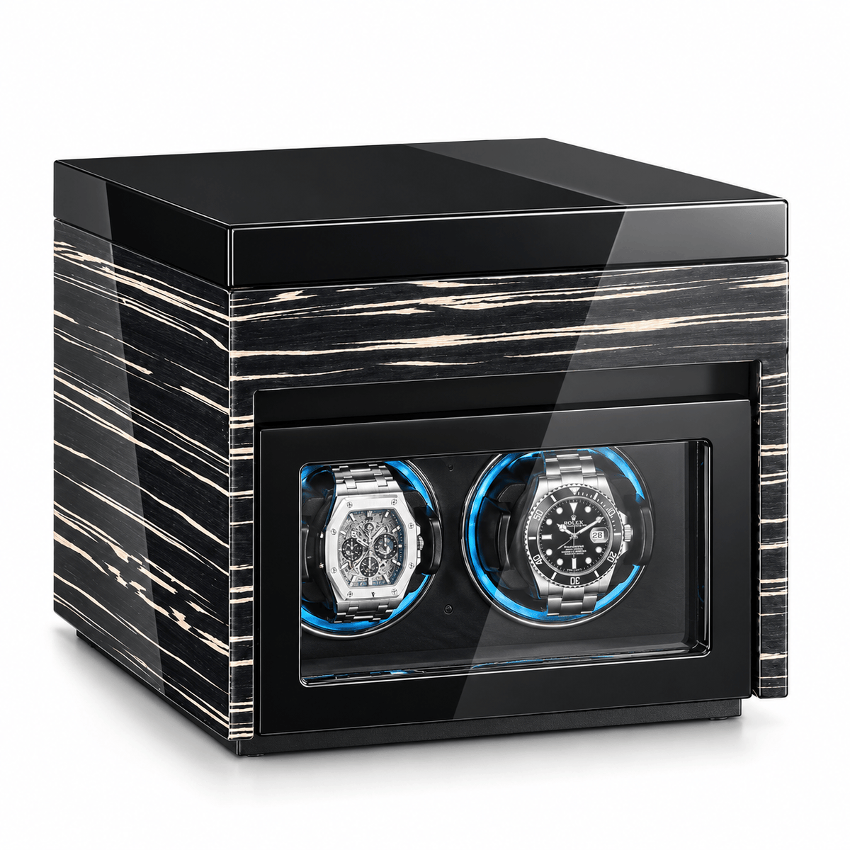The Time Foundry 2 Slot Watch Winder for Automatic Watches, Ebony, LED Accent Lighting