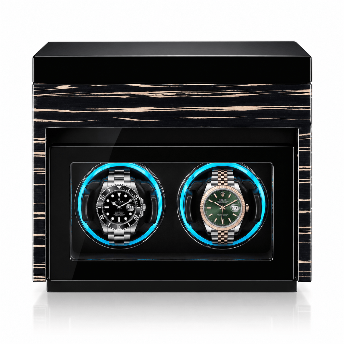 The Time Foundry 2 Slot Watch Winder for Automatic Watches, Ebony, LED Accent Lighting Image