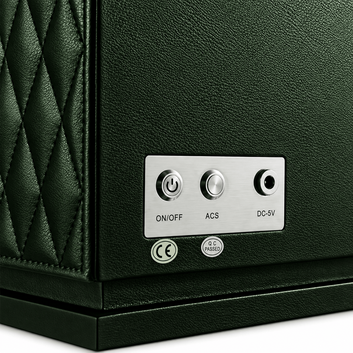 The Time Foundry 2 Slot Watch Winder for Automatic Watches, Green Leather, 12-Point Motor