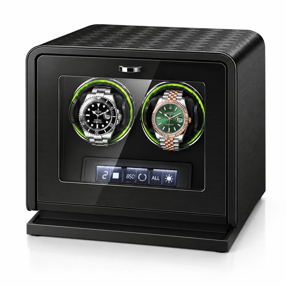 The Time Foundry 2 Slot Watch Winder for Automatic Watches, Leather, Touchscreen, Remote
