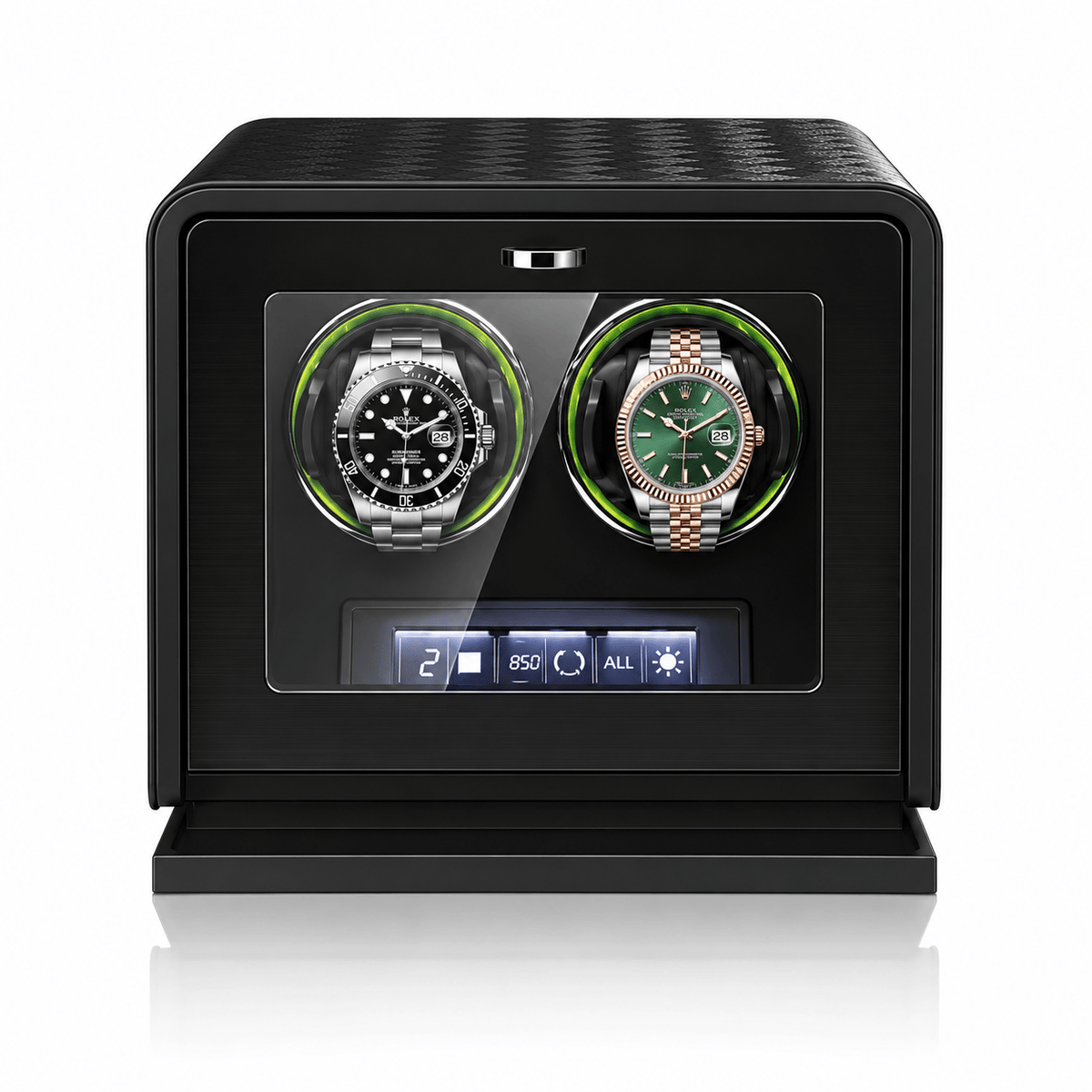 The Time Foundry 2 Slot Watch Winder for Automatic Watches, Leather, Touchscreen, Remote Image