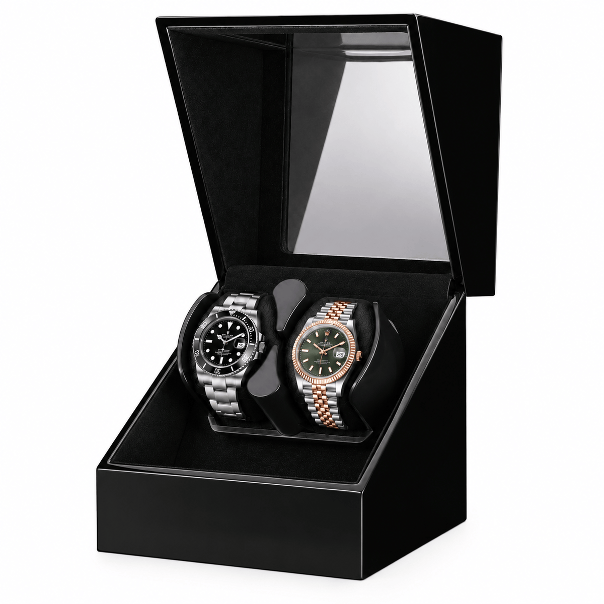 The Time Foundry 2 Slot Watch Winder for Automatic Watches, Piano Black, Bidirectional