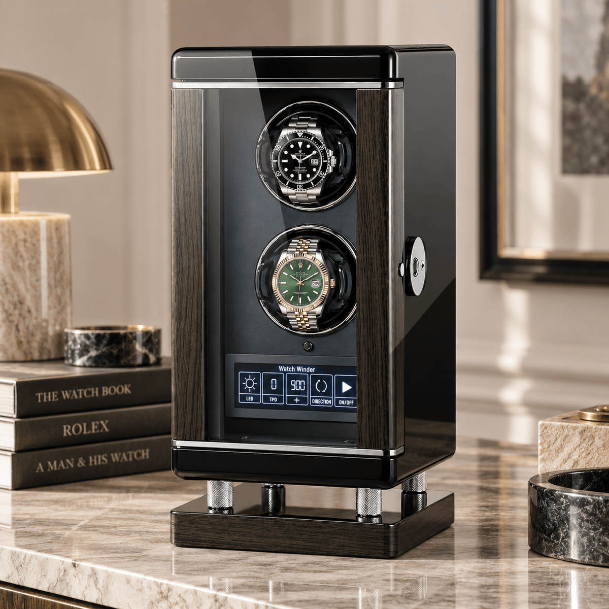 The Time Foundry 2 Slot Watch Winder for Automatic Watches, Piano Black, Japanese Motor