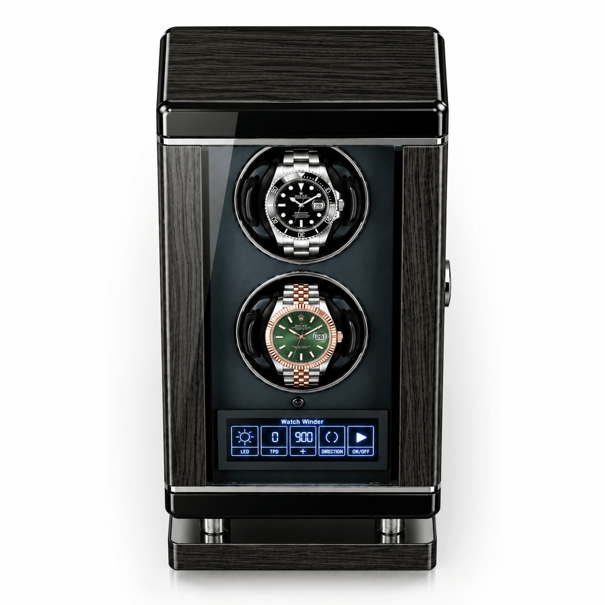 The Time Foundry 2 Slot Watch Winder for Automatic Watches, Piano Black, Japanese Motor