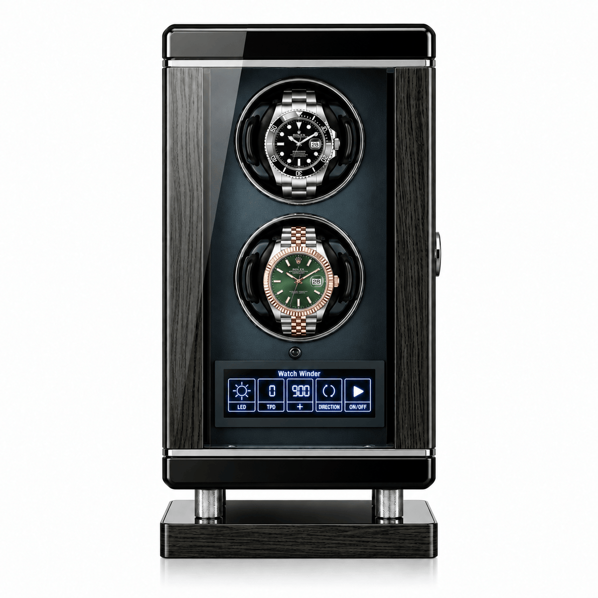 The Time Foundry 2 Slot Watch Winder for Automatic Watches, Piano Black, Japanese Motor