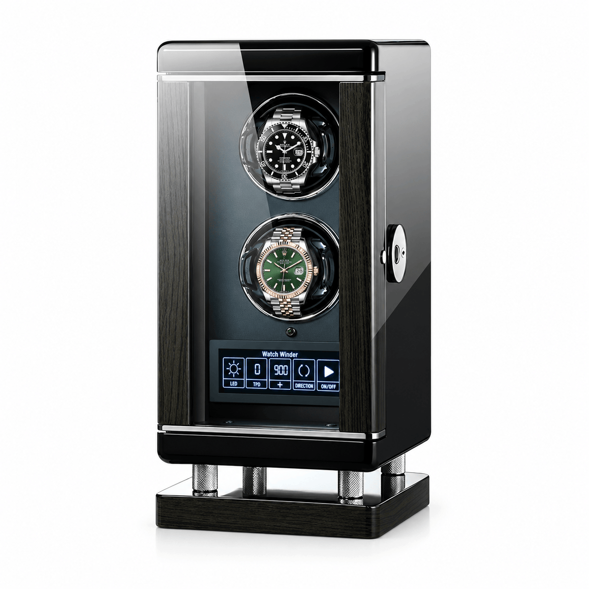 The Time Foundry 2 Slot Watch Winder for Automatic Watches, Piano Black, Japanese Motor Image
