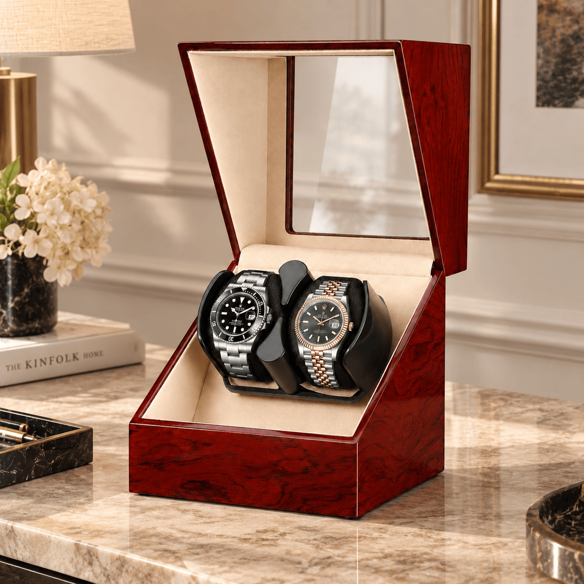The Time Foundry 2 Slot Watch Winder for Automatic Watches, Rosewood, Bidirectional