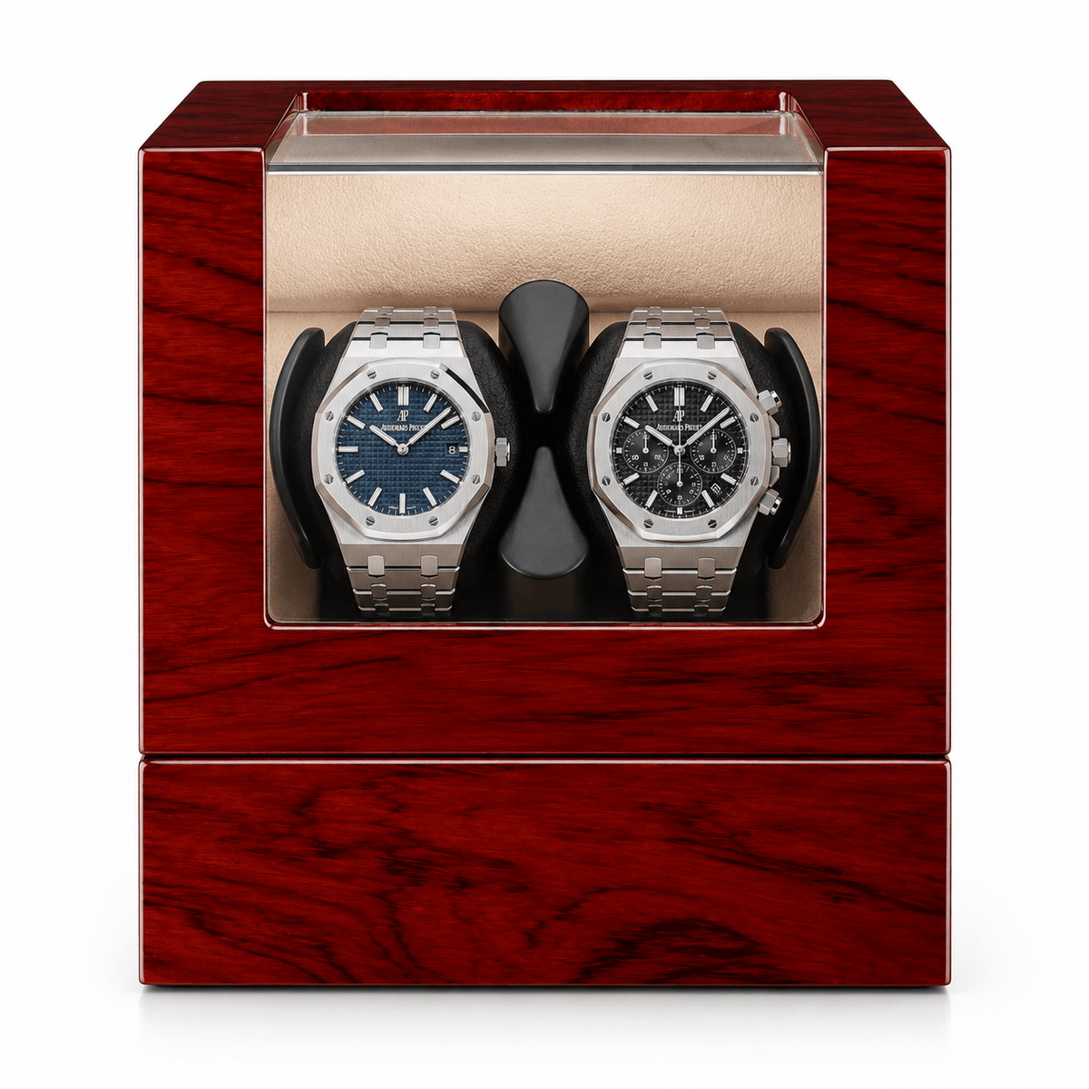 The Time Foundry 2 Slot Watch Winder for Automatic Watches, Rosewood, Bidirectional Image