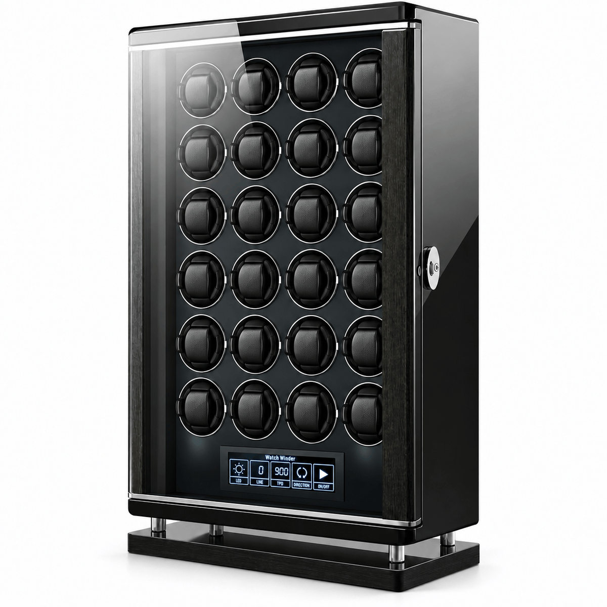 The Time Foundry 24 Slot Watch Winder for Automatic Watches, Piano Black, Japanese Motor
