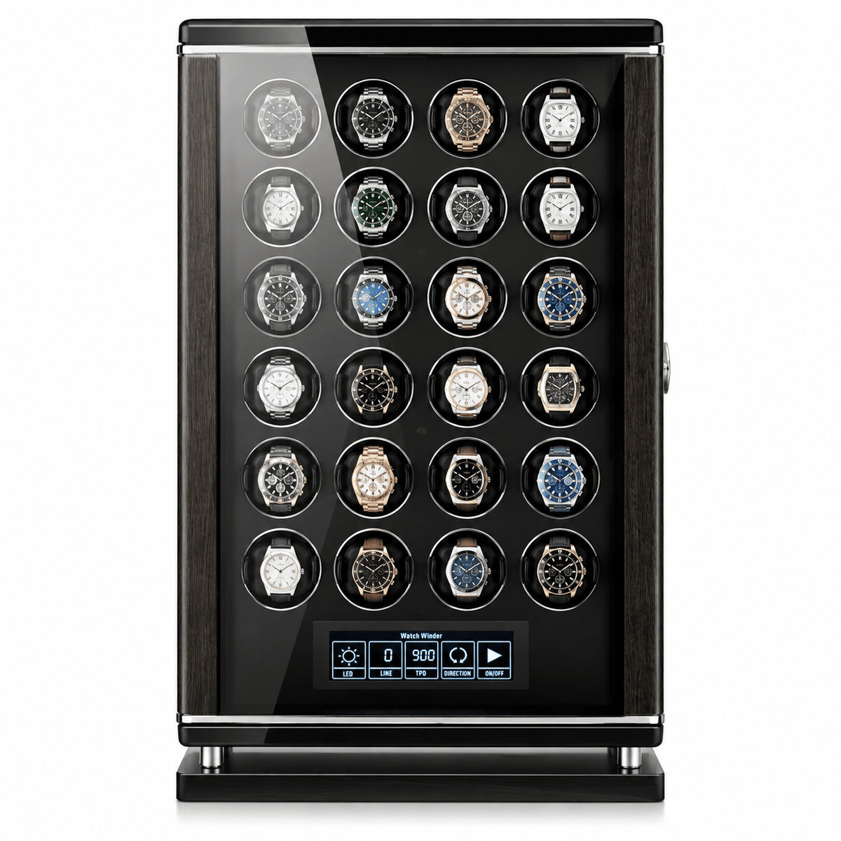 The Time Foundry 24 Slot Watch Winder for Automatic Watches, Piano Black, Japanese Motor