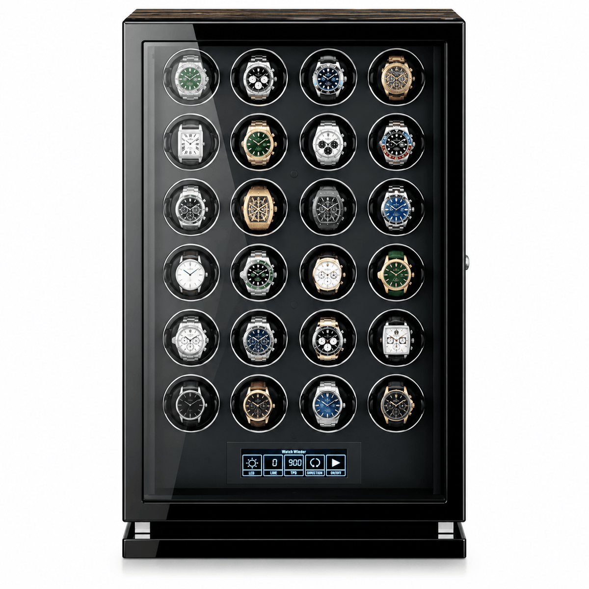 The Time Foundry 24 Slot Watch Winder for Automatic Watches, Wood Grain, Adjustable TPD