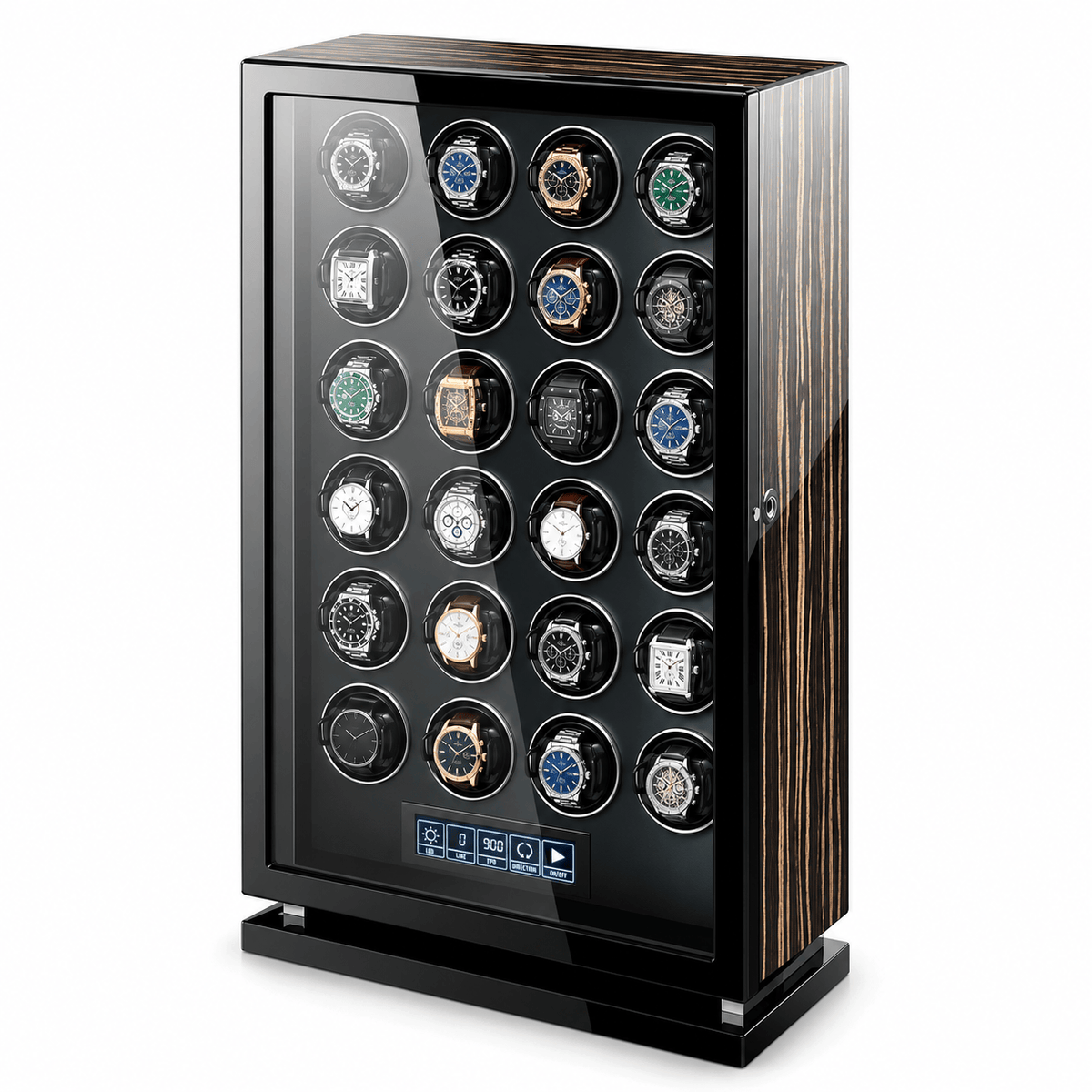 The Time Foundry 24 Slot Watch Winder for Automatic Watches, Wood Grain, Adjustable TPD Image