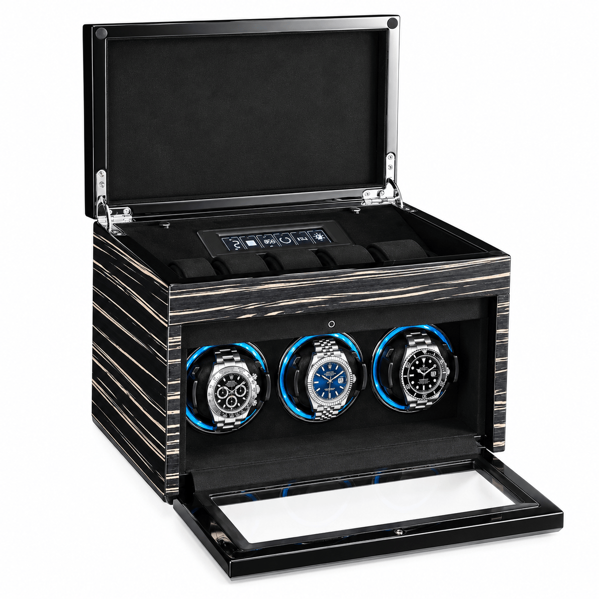 The Time Foundry 3 Slot Watch Winder for Automatic Watches, Ebony, Touch Control Panel