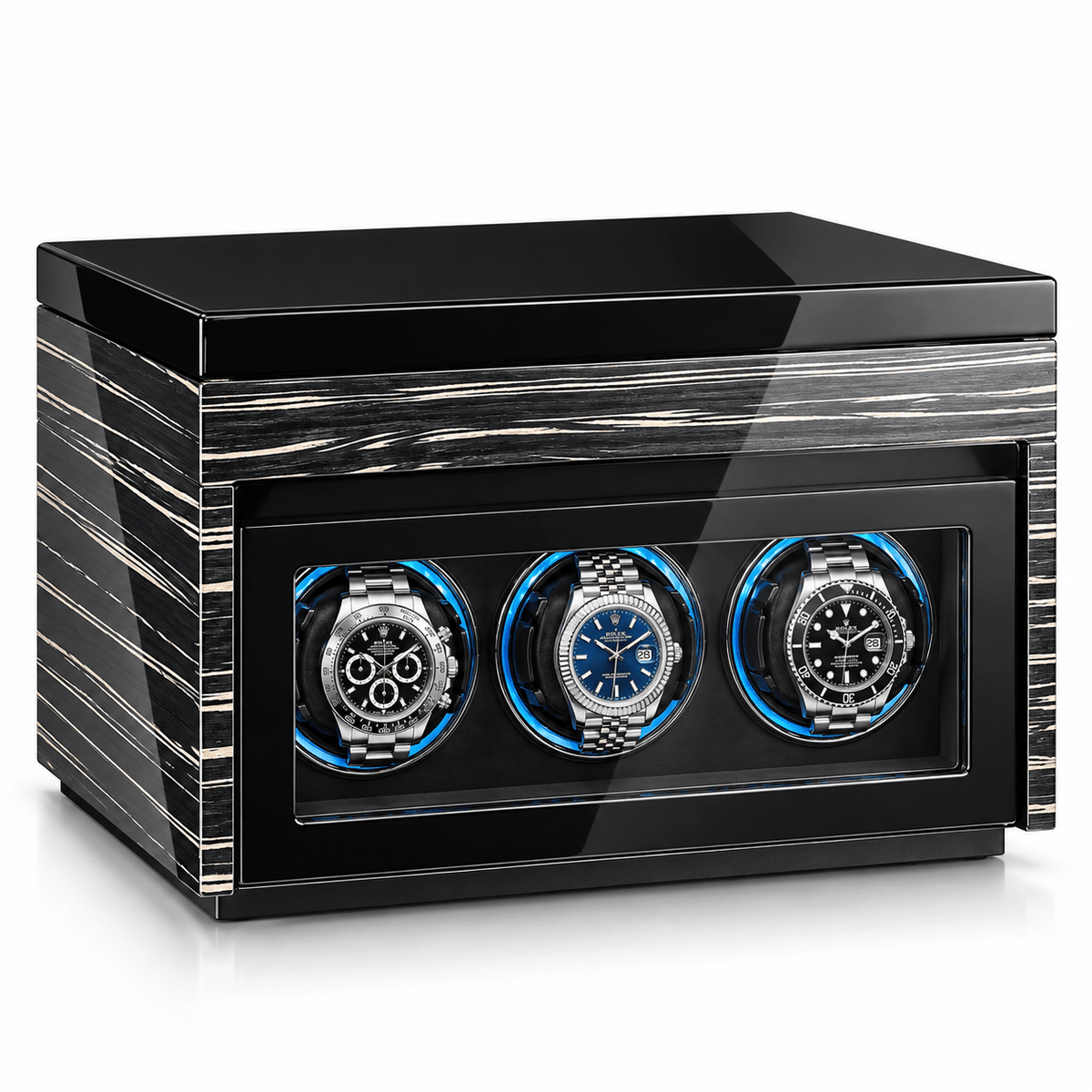 The Time Foundry 3 Slot Watch Winder for Automatic Watches, Ebony, Touch Control Panel Image