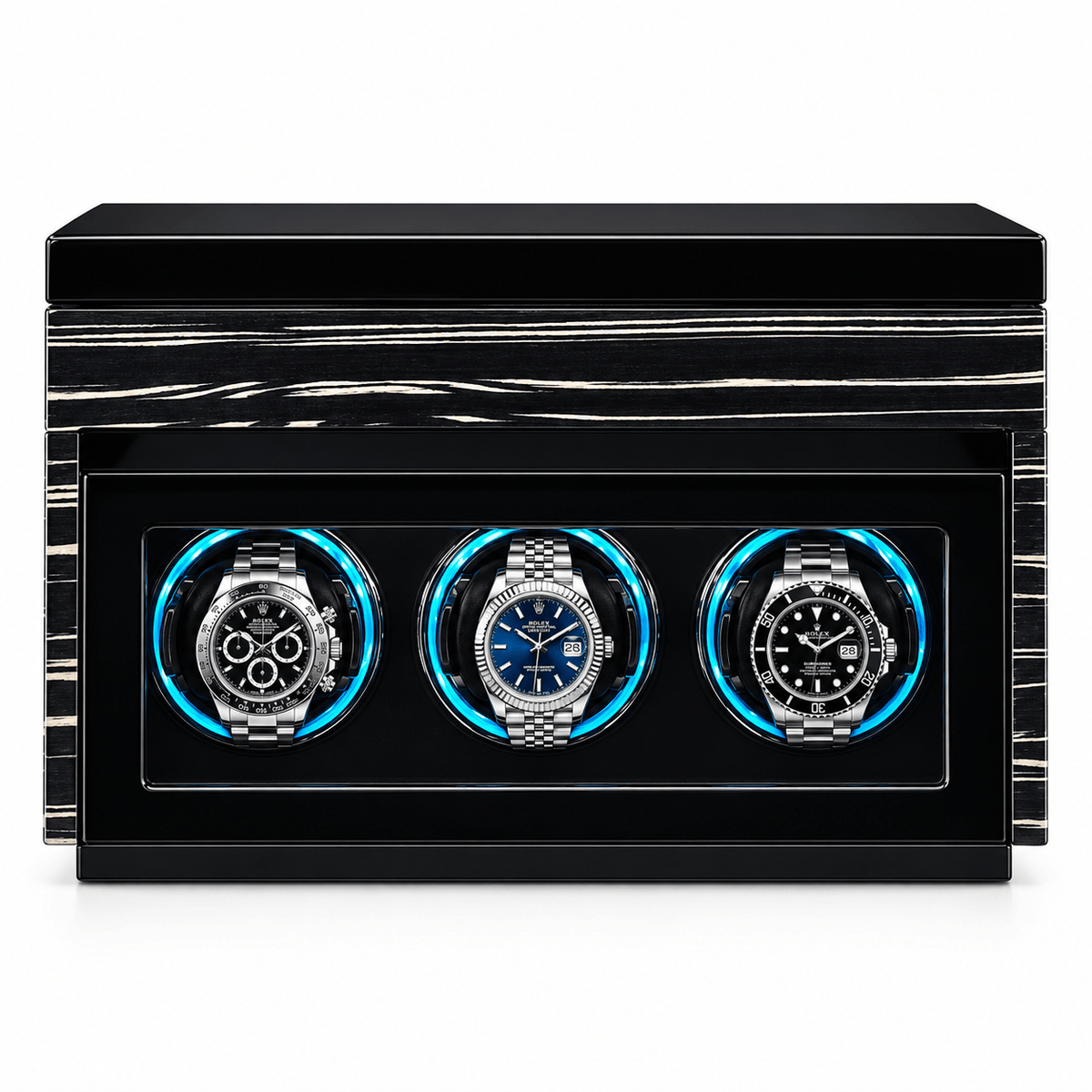 The Time Foundry 3 Slot Watch Winder for Automatic Watches, Ebony, Touch Control Panel Image