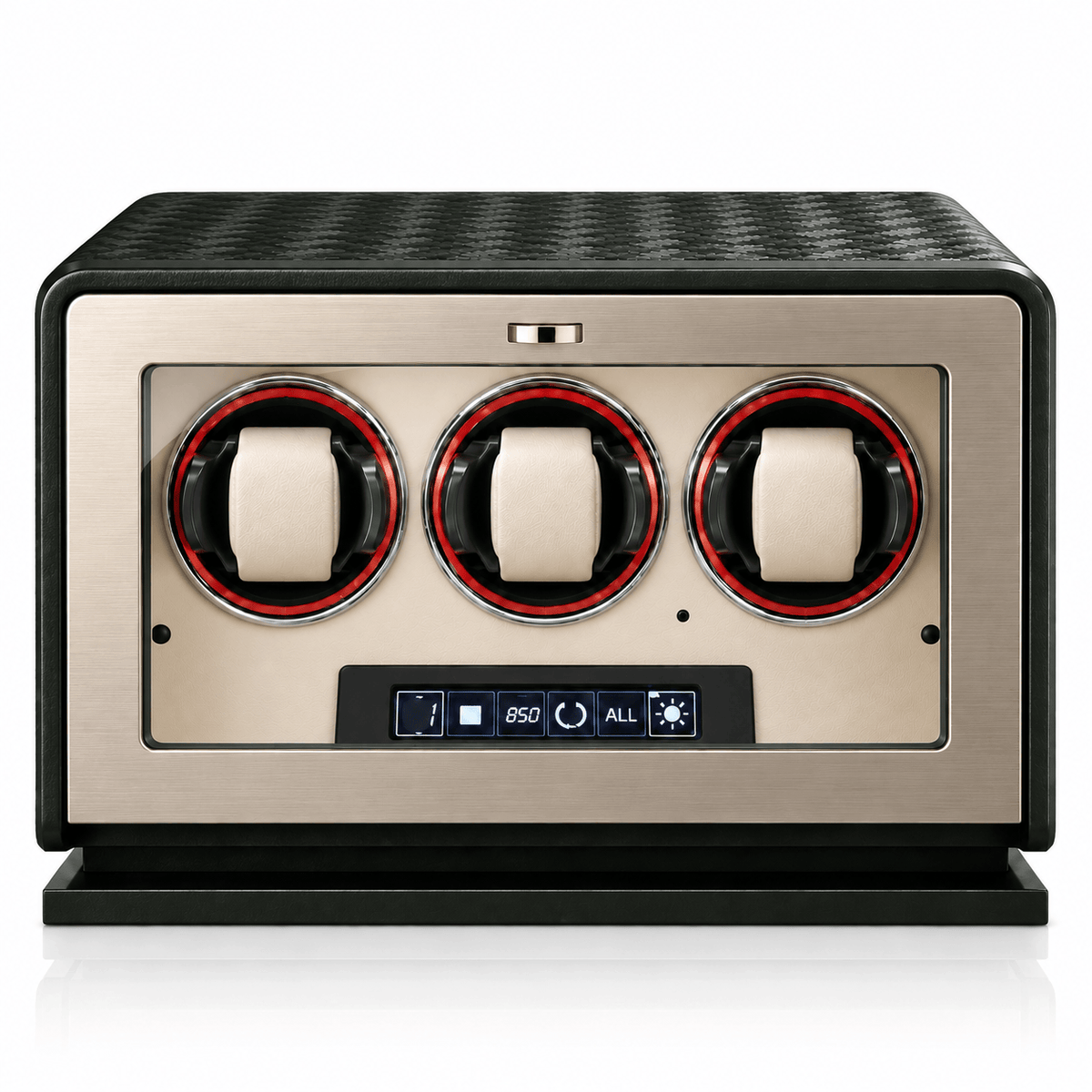 The Time Foundry 3 Slot Watch Winder for Automatic Watches, Green Leather, 12-Point Motor
