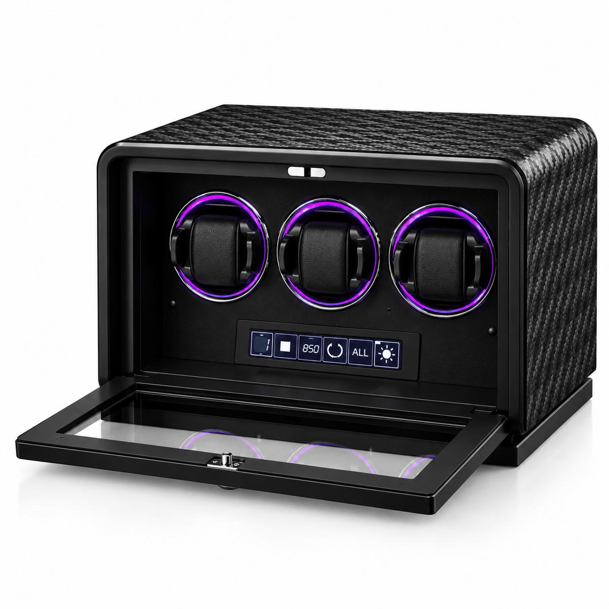 The Time Foundry 3 Slot Watch Winder for Automatic Watches, Leather, 12-Point Motor