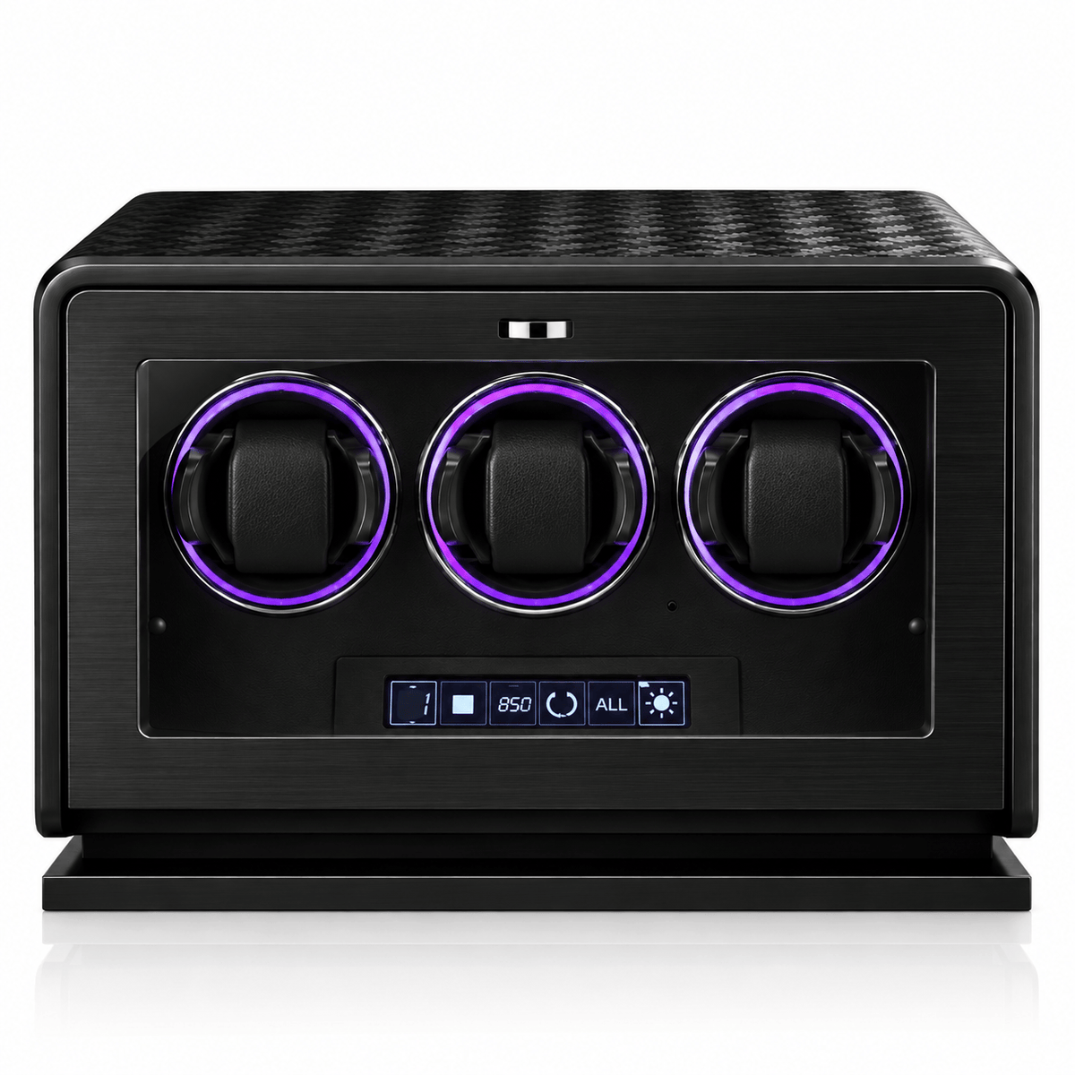 The Time Foundry 3 Slot Watch Winder for Automatic Watches, Leather, 12-Point Motor Image