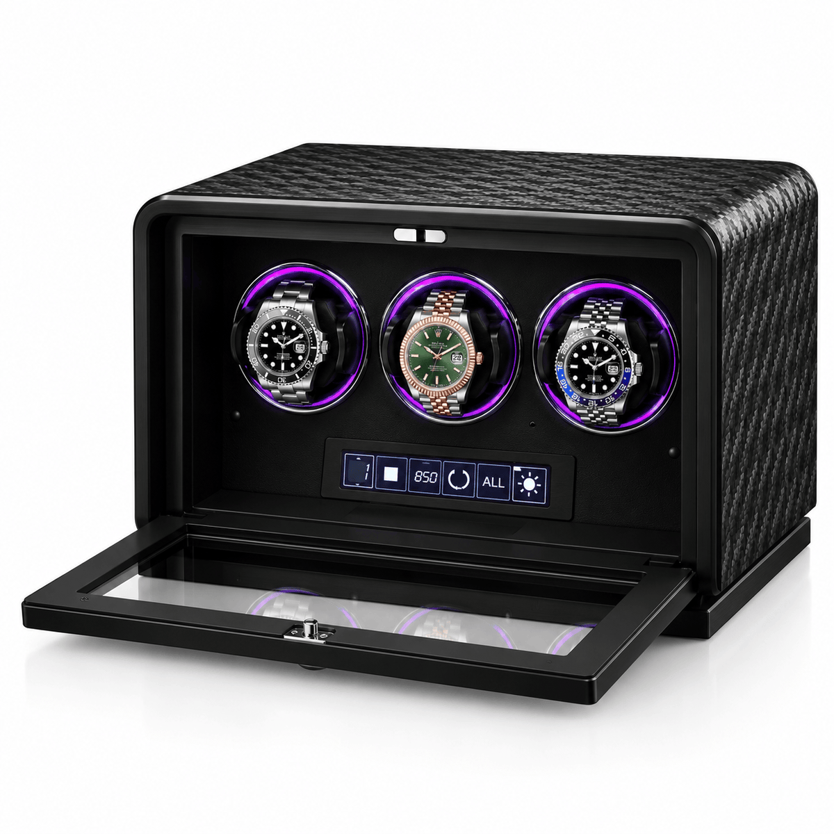The Time Foundry 3 Slot Watch Winder for Automatic Watches, Leather, 12-Point Motor