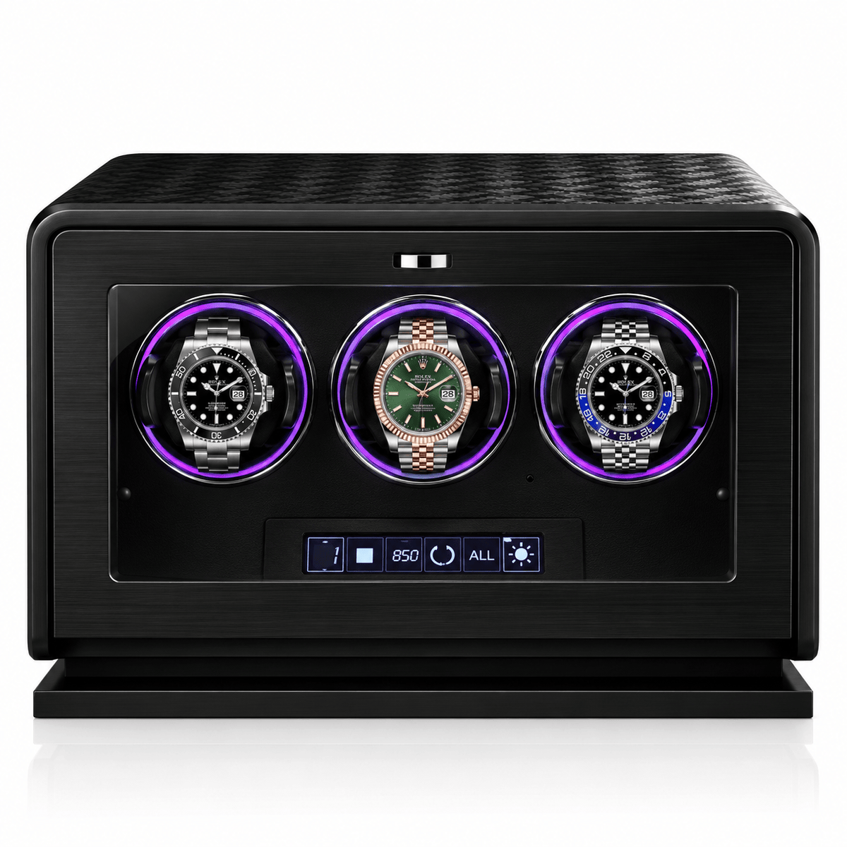 The Time Foundry 3 Slot Watch Winder for Automatic Watches, Leather, 12-Point Motor